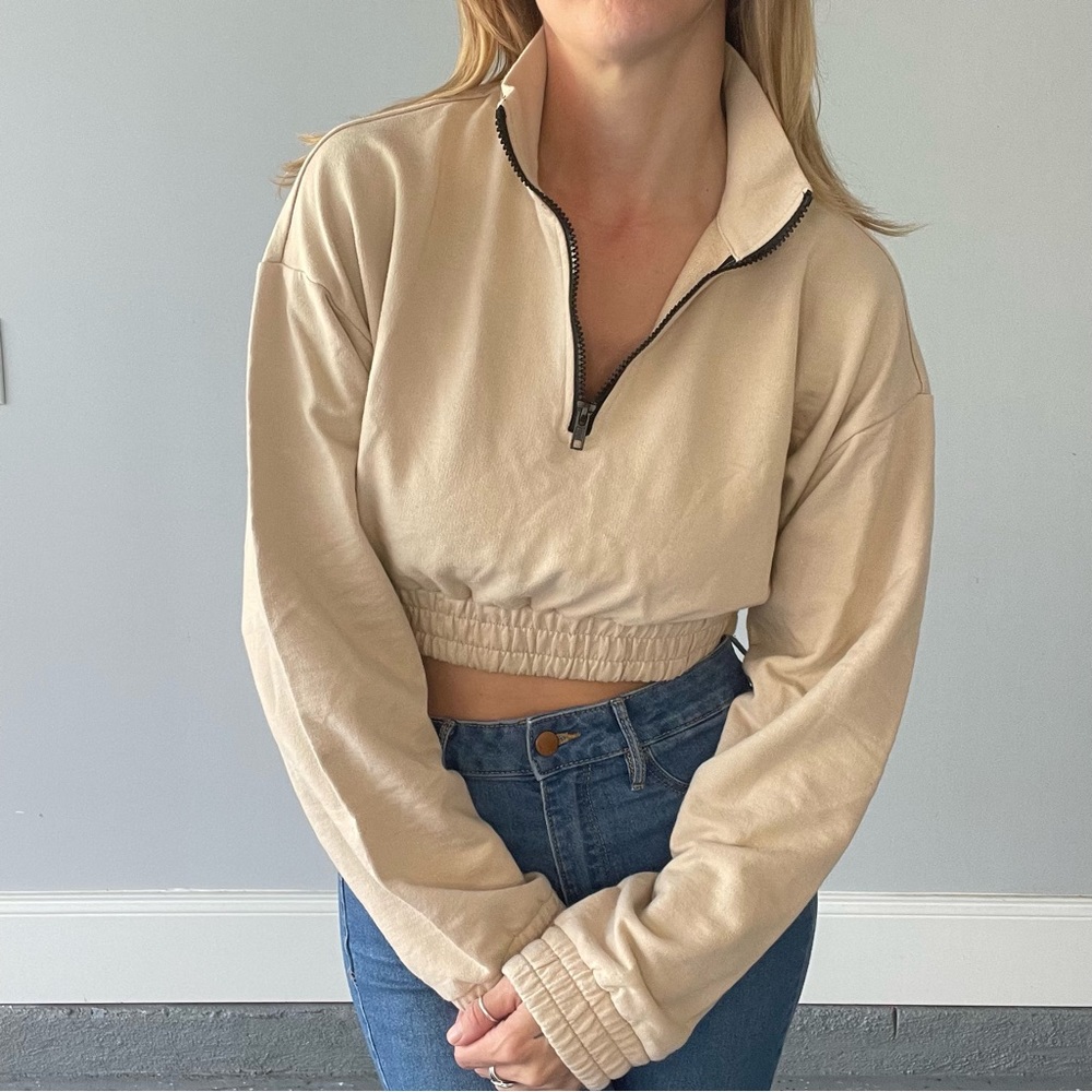 Forever 21 Crop Quarter Zip Sweatshirt